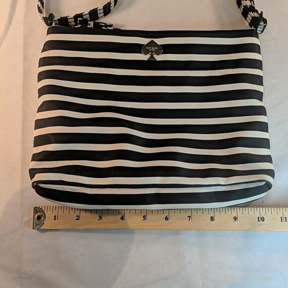 Kate Spade Flatiron Cammy Striped Nylon Shoulder Bag Purse Black White Crossbody - Picture 15 of 16